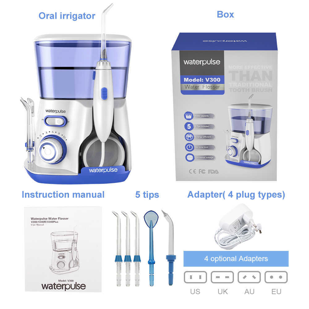 Irrigatori orali Altro Igiene Waterpluse V300 Idropulsore uso domestico Irrigatore a 5 getti impermeabile 4 tipi Adattatore Serbatoio da 800 ml Strumento la pulizia dei denti 221215