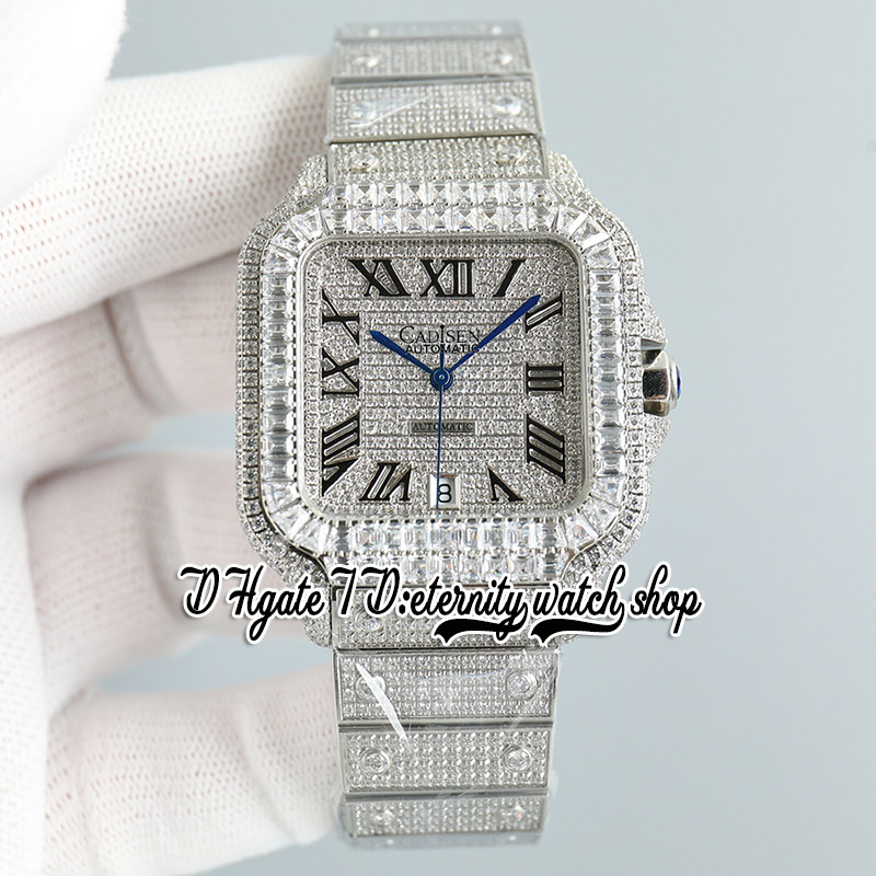 SF Tw0009 Diamantes pavidos M8215 Mens automáticos relógios gelados de grandes diamantes moldura de arco -íris marcadores romanos Bracelete de aço de diamante Super edição Eternity Jewelry Watches