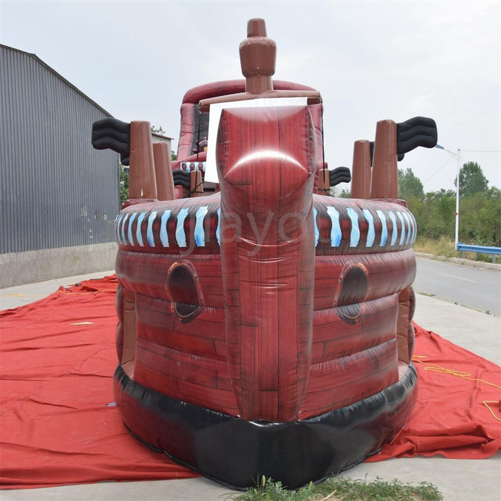 Kundenspezifische Outdoor-Spiele, aufblasbares Piratenbootschloss, kombinierter Lufttürsteher mit Rutsche, kommerzielle Hüpfburg, aufblasbare Hindernisherausforderung mit Rutschenkletterer