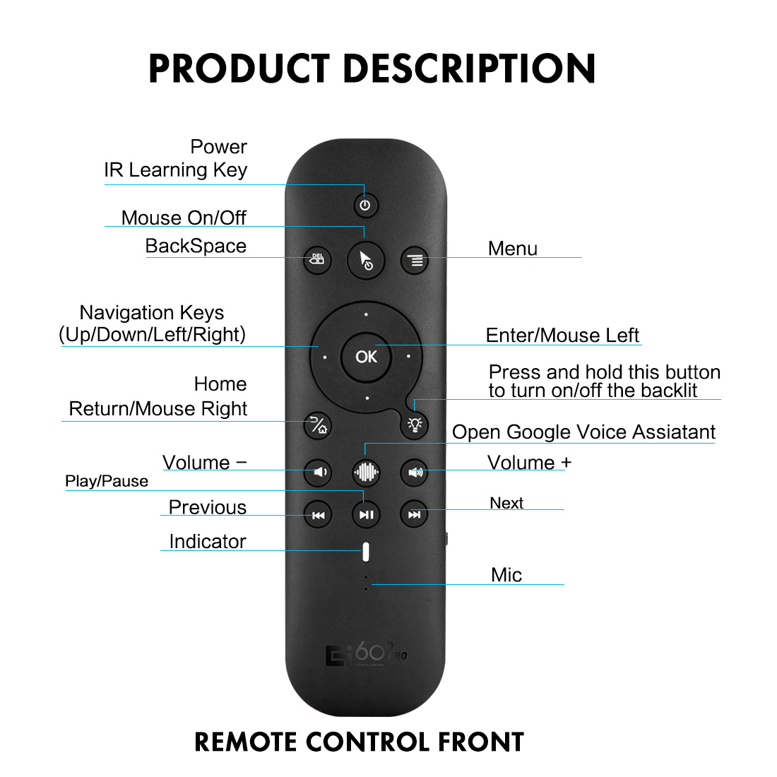 G60S Pro Remote Controls BT 5.0 2.4G GyroScope Air Mouse Bluetooth Remote Control Wireless Mini -tangentbord f￶r Android Smart TV Box Computer PC