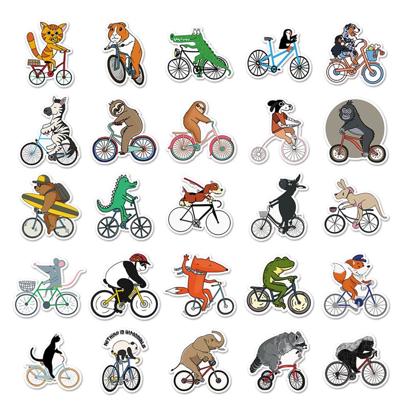 50 stks dieren rijden fietstickers voor laptop waterfles schattige grappige fietsdieren tz-dwzxc-619