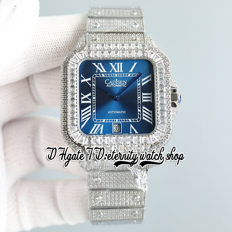 SF Tw0009 Diamantes pavidos M8215 Mens automáticos relógios gelados de grandes diamantes moldura de arco -íris marcadores romanos Bracelete de aço de diamante Super edição Eternity Jewelry Watches