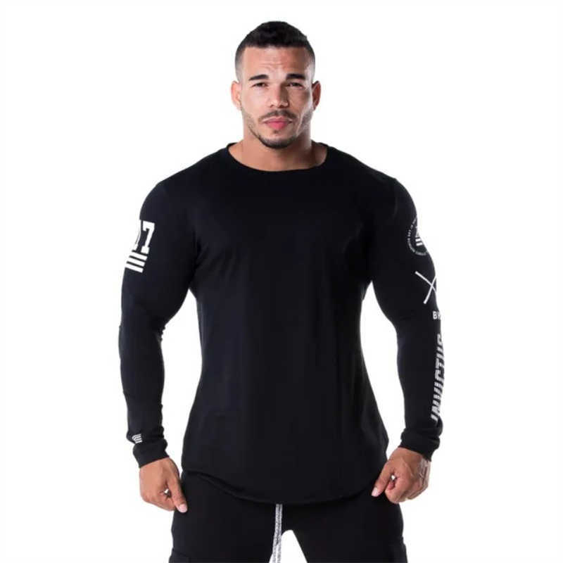 Men's T-Shirts Men's bodybuilding long sleeve T-shirt men's casual fashion tight T-shirt men's gym fitness exercise T-shirt top jogging brand c Y2302