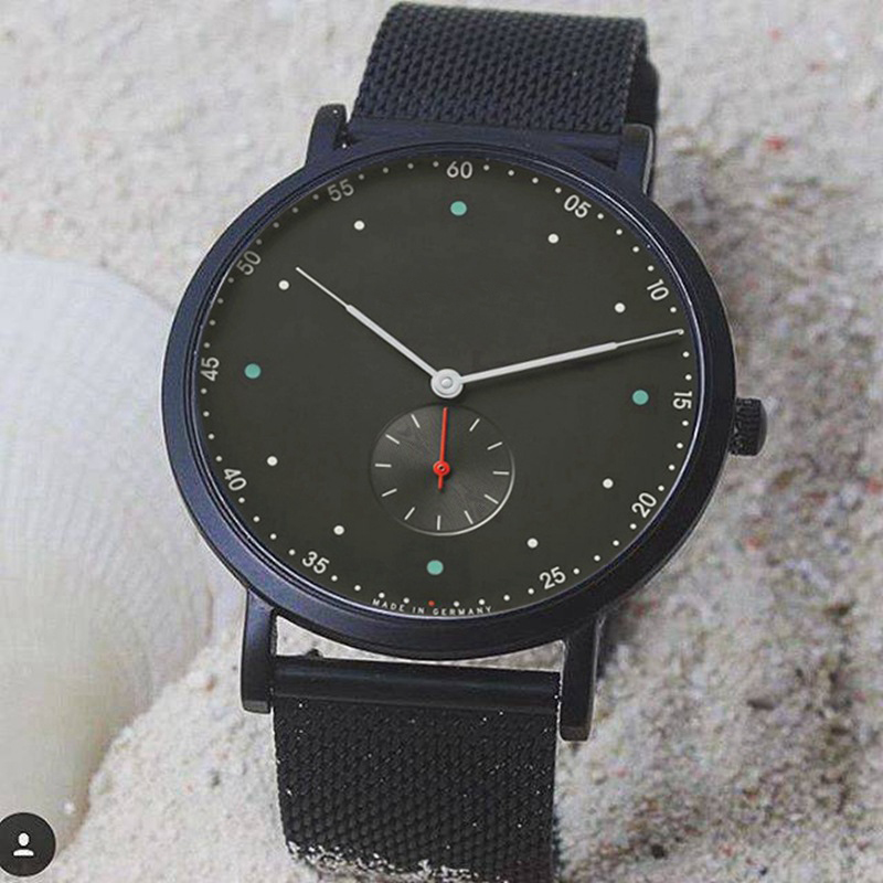 Nuevo reloj de calidad 8 mm Diale de ocio de la moda para hombre relojes independientes segundos estuche de acero reloj de pulsera de cuero