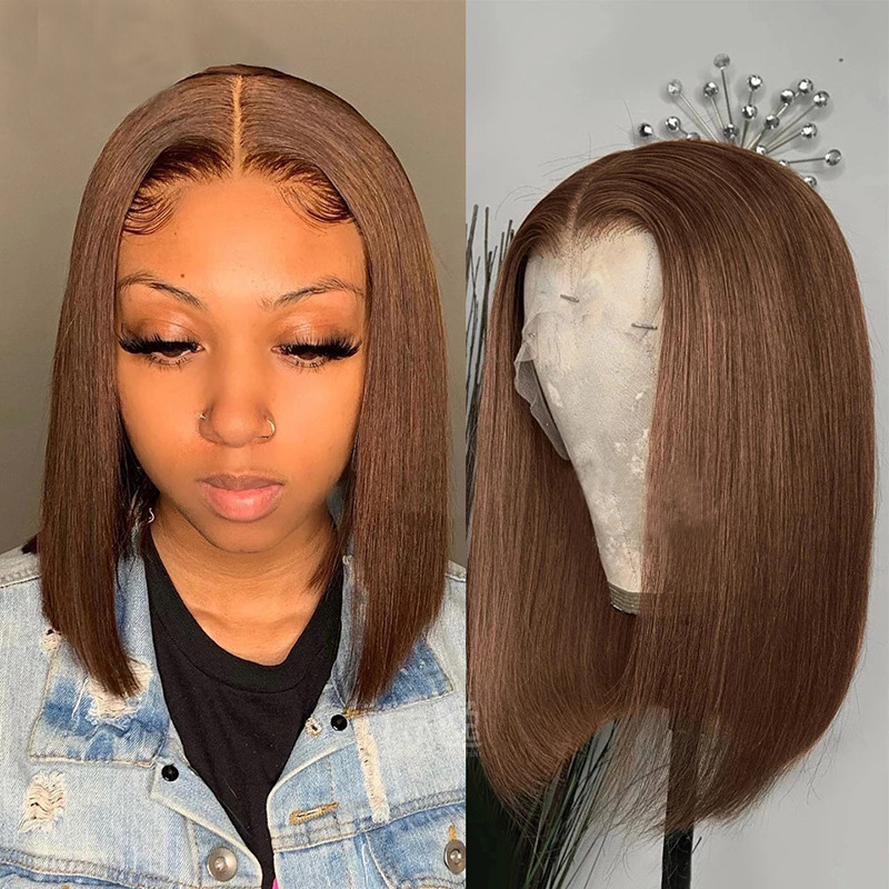 Cheveux humains brésiliens 13X4 Lace Front Bob Wig Silky Straight 4 # Couleur 10-18 pouces 150% 180% 210% Densité