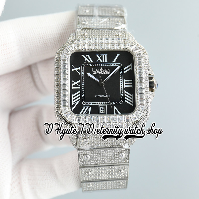 SF tw0005 Diamanti pavimentati M8215 Orologio automatico da uomo Iced Out Grandi diamanti Lunetta Marcatori romani neri Bracciale in acciaio con diamanti Super Edition Orologi gioielli eternità