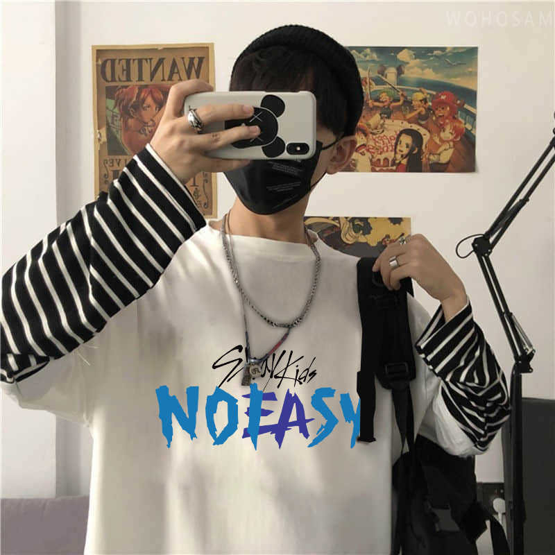 Erkek Tişörtler Kpop Popüler Sokak Kids Albüm Baskılı Unisex Tshirt Giyim Kore Straykids Şarkıcı Mektubu Yaz Büyük Boyu Uzun Kollu T-Shirt Y2302