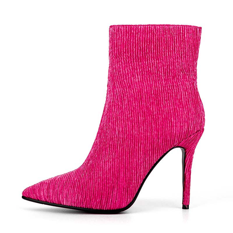 Heelslover High Quality Women Winter Ankle Boots Sexy Stiletto Heels Pointed Toe Fuchsia Party Shoes US Plus Size 5-13