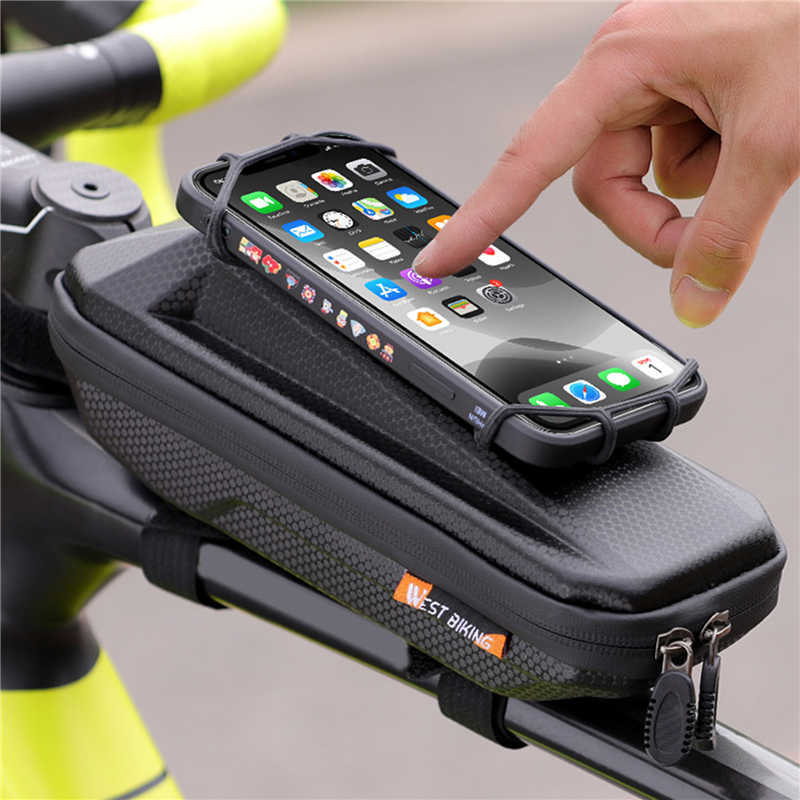 Panniers s Bicycle Front Frame With Phone Holder Waterproof EVA Hard Shell Top Tube Pouch Handlebar Bag For Cycling Bike Accessory 0201