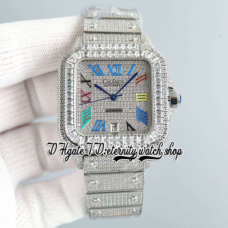 SF tw0005 Diamanti pavimentati M8215 Orologio automatico da uomo Iced Out Grandi diamanti Lunetta Marcatori romani neri Bracciale in acciaio con diamanti Super Edition Orologi gioielli eternità