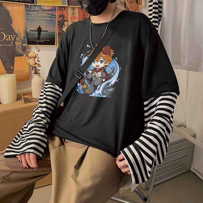 Men's T-Shirts Harajuku Kawaii Tartaglia Genshin Impact T Shirts Unisex Long Sleeve Manga Cartoon Cosplay Game Summer Oversized Itself T-shirt Y2302