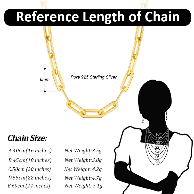 Chains ORSA JEWELS 14K Gold Plated Genuine 925 Sterling Silver Paperclip Neck Chain 69 312mm Link Necklace for Women Men Jewelry S298E