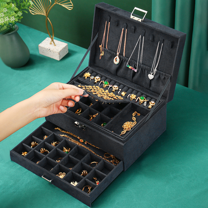 Jewelry Boxes WE Oversized 3layes Black Flannel boite a bijou Organizer Necklace Earring Ring Storage for Women Gifts 230131217E