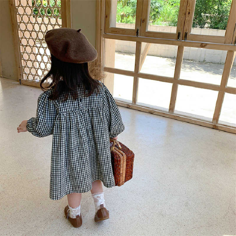 Girl's jurken Kids Girls Sailor Collar Plaid Dress 2022 Spring Nieuwe Kinderen Katoen Casual Kleding Fashion Cute #9399 0131