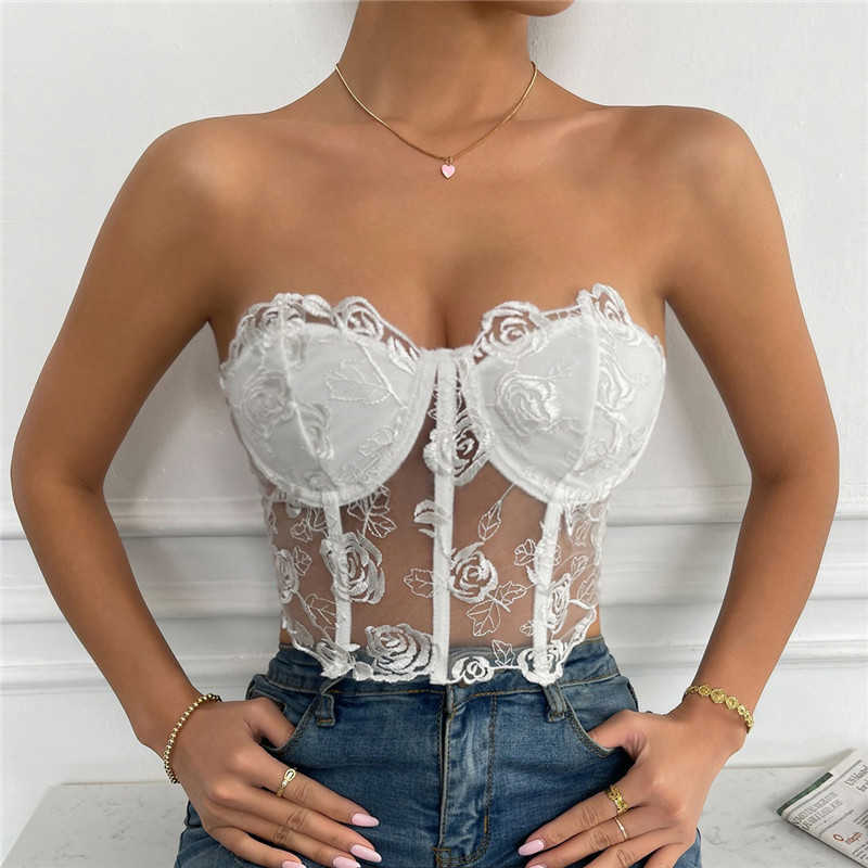 Kadın Tankları Camis Kadın Seksi Korse Üst Dantel Nakış Çiçeği Omuz Kapalı Tank Topları Yaz Mafy Mafya Strapless Backless Bluses gömlek y2302