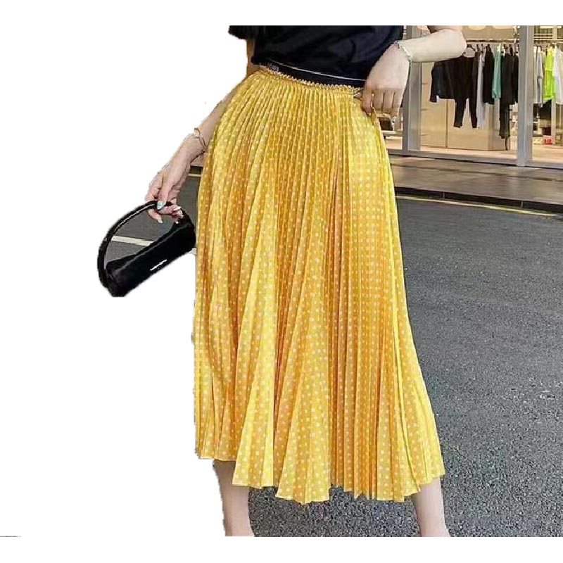 SS New Women Sexy Skirt Summer Mesh Dress Womens Girls Designer Dress Long Stretch Waist Retro Solid Pleated Letter Print Dres Simia Beach Pleats Dresss 2 colour