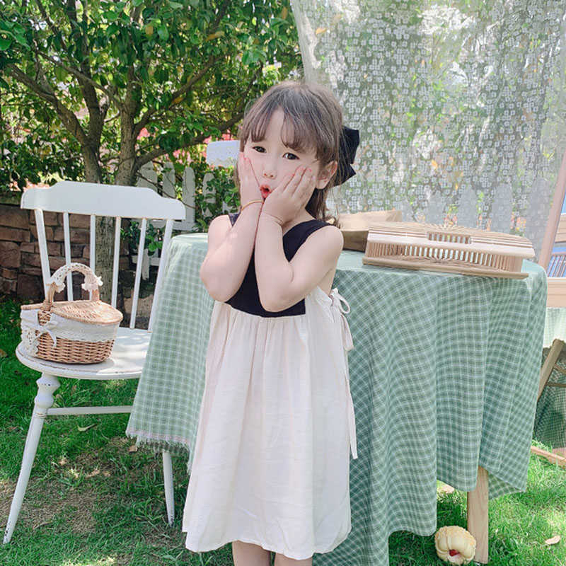 Mädchen es Sommer Mädchen Farbe Passenden Neckholder Süße Prinzessin Kleid Koreanischen Stil Baby Kinder Kinder Kleidung