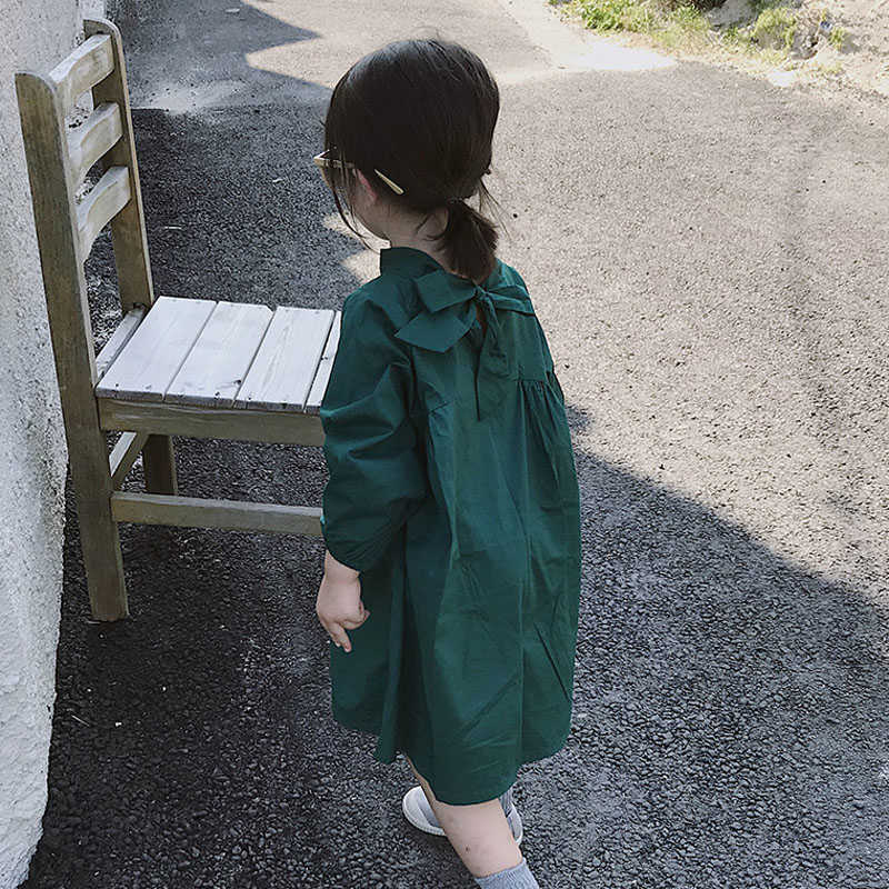 Menina es primavera verão meninas estilo coreano manga longa volta arco vestido de princesa bebê crianças roupas roupas infantis