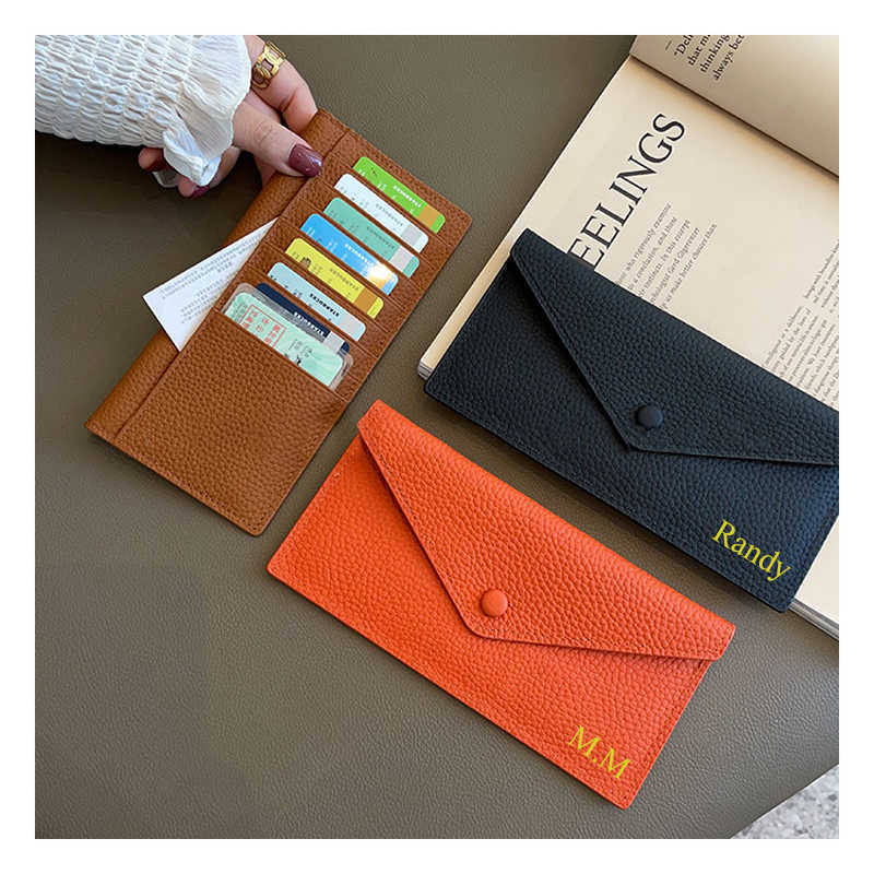 Wallets Custom Letters Leather Women Long Large Capacity Phones Purse Envolope Genuine Ultra-thin Card Y2301