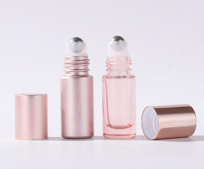 10/5 ml Roll p￥ rullflaskan doftglasflaskor Rose Gold Essential Oil Steel Metal Ball container SN5089