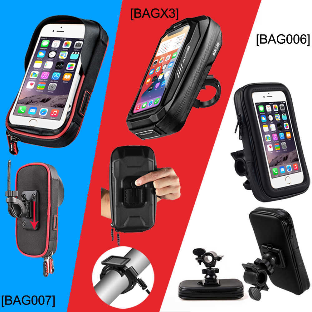 Borse laterali Portabici mobile Portabici impermeabile Portabici da parete Borsa montaggio su manubrio moto supporto telefonico Samsung 0201