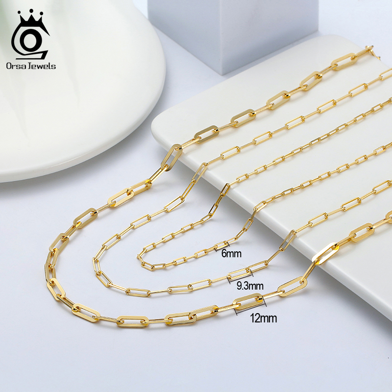 Chains ORSA JEWELS 14K Gold Plated Genuine 925 Sterling Silver Paperclip Neck Chain 69 312mm Link Necklace for Women Men Jewelry S298E