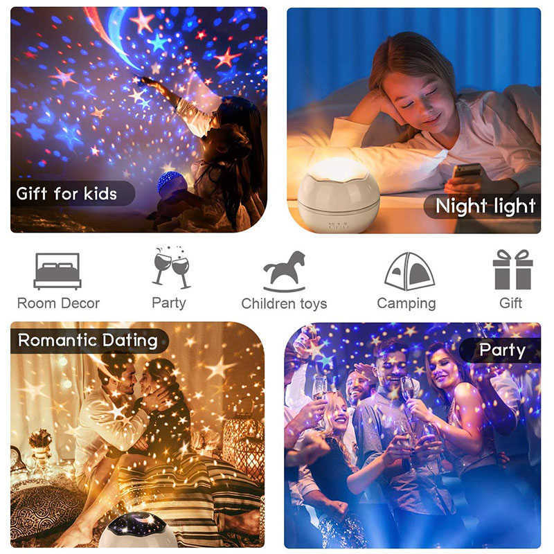 Star LED Sky Projector Night Light Lampa z timerem obrotowym dla chłopców dziewcząt sypialnia dekoracje anime lekkie lampy nocne