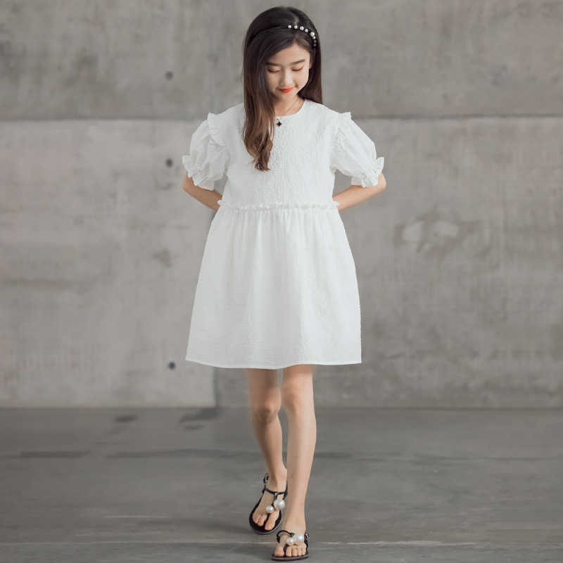 Menina es meninas puff algodão tecido duas camadas novas crianças roupas de verão adolescente vestido xadrez ruched moda macio #6252