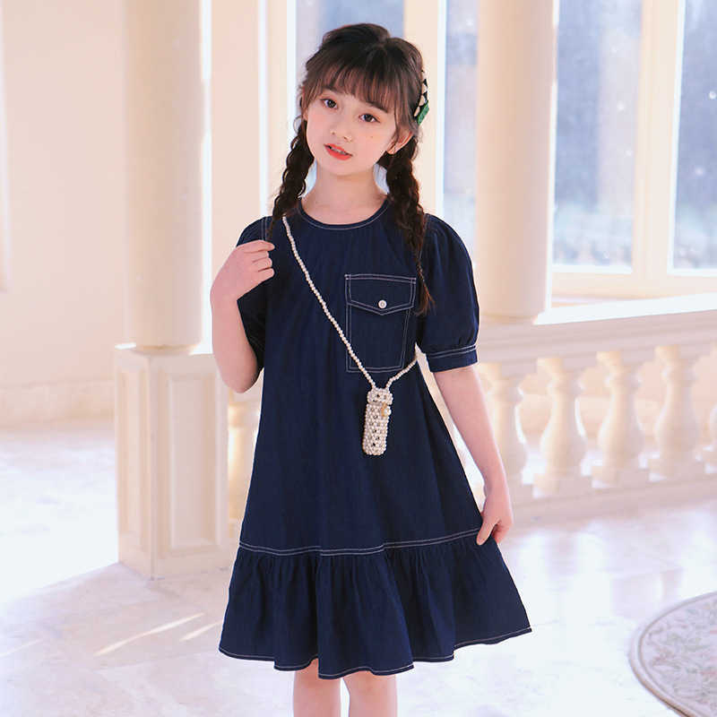 女の子のES Thin Girls Denim 2022 New Kids Ruffles Dress Bottons Children Clothes Clotes Teens Clothes for Baby＃7016 0131