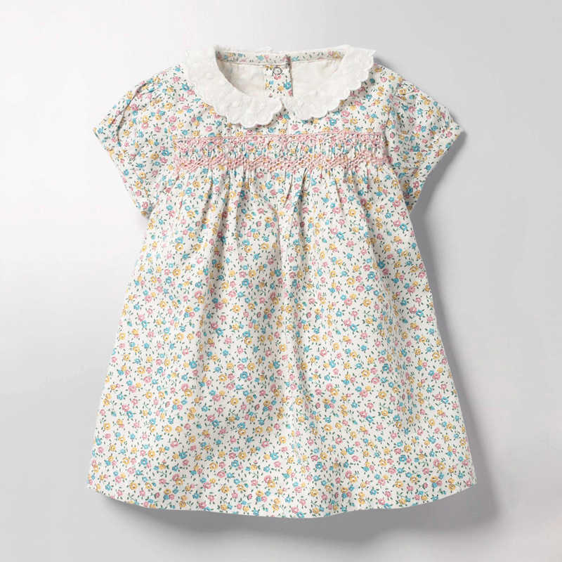 Flickans klänningar Little Maven 2023 Baby Girls Floral Summer Dress Cotton Soft and Comfort Children Casual Clothes Lovely Vestidos för barn 2-7YEA 0131