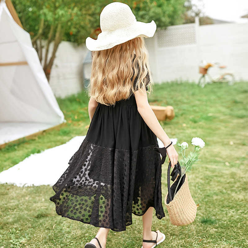 Girl's Es Children Summer New Girls Teen Black Dress Kids Lose Casual Clothing Patchwork Chiffon #6932