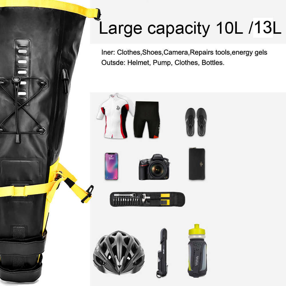 Paniers Solboler Bike impermeabilizada 13L Grande capacidade de bicicleta Ciclismo de bicicleta Bolsa traseira de cauda dobrável MTB Road BikePacking 0201