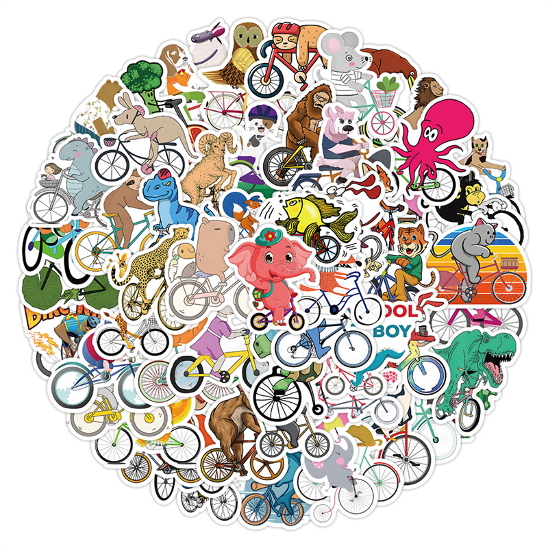 Animals Riding Bicycle Stickers for Laptop Water Bottle Cute Funny Bike Animals W1463