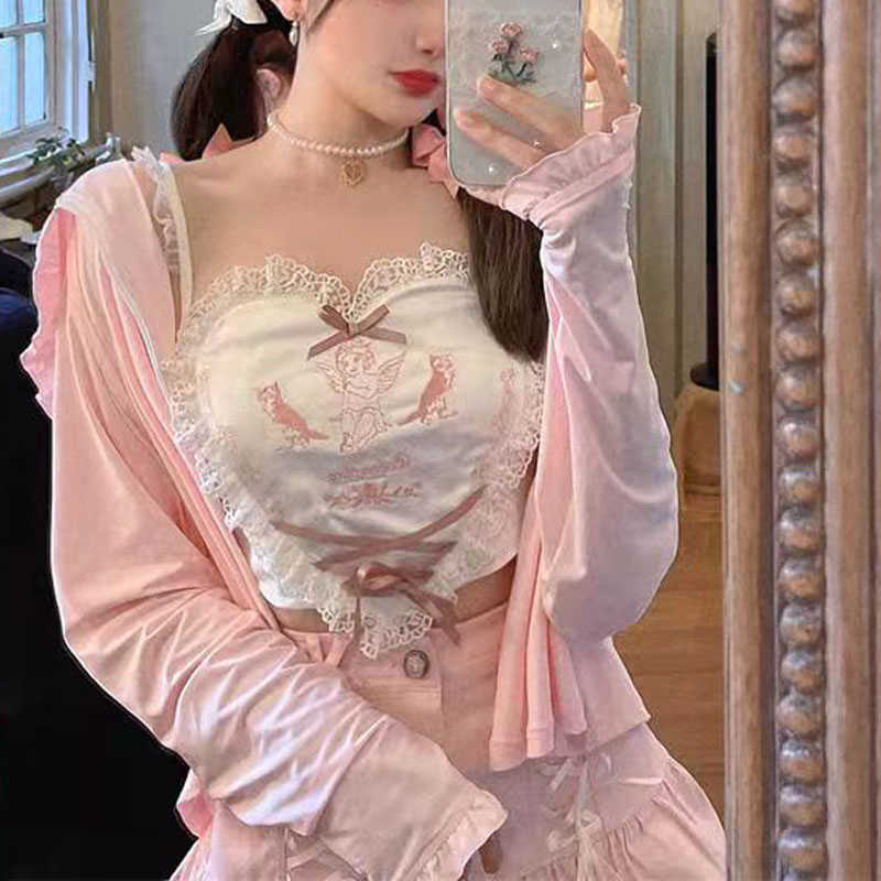 Tanques femininos Camis Anime Harajuku Kaii Bustier Top Top Women Pink Lolita Corset Tops Indie Alternativa Aestética Coreana Moda Casual Casual Y2302