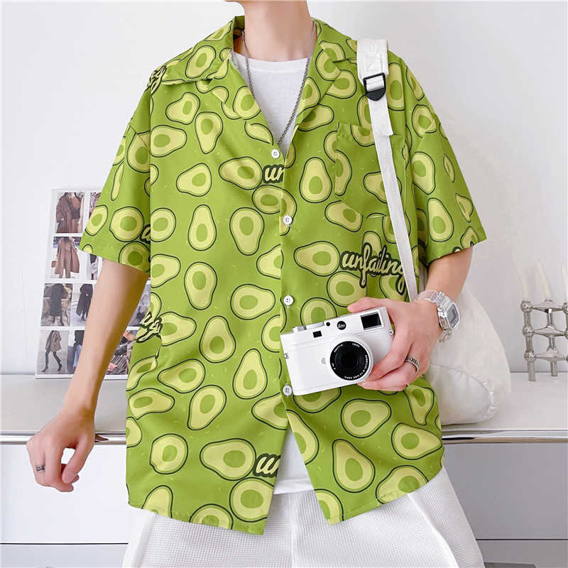 Men's T-Shirts Summer Beach Style Men Graphic T Shirts Casual Loose Hawaiian Avocado Short Sleeve Shirt Light Weight Men Clothing Comfortable Y2302