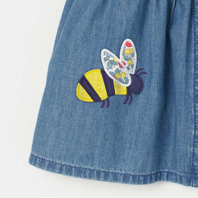 Flickans klänningar Little Maven 2023 Summer Denim Dress with Flower and Bees Lovely Cotton Causal Clothes for Kids Toddler 2 till 7 år 0131