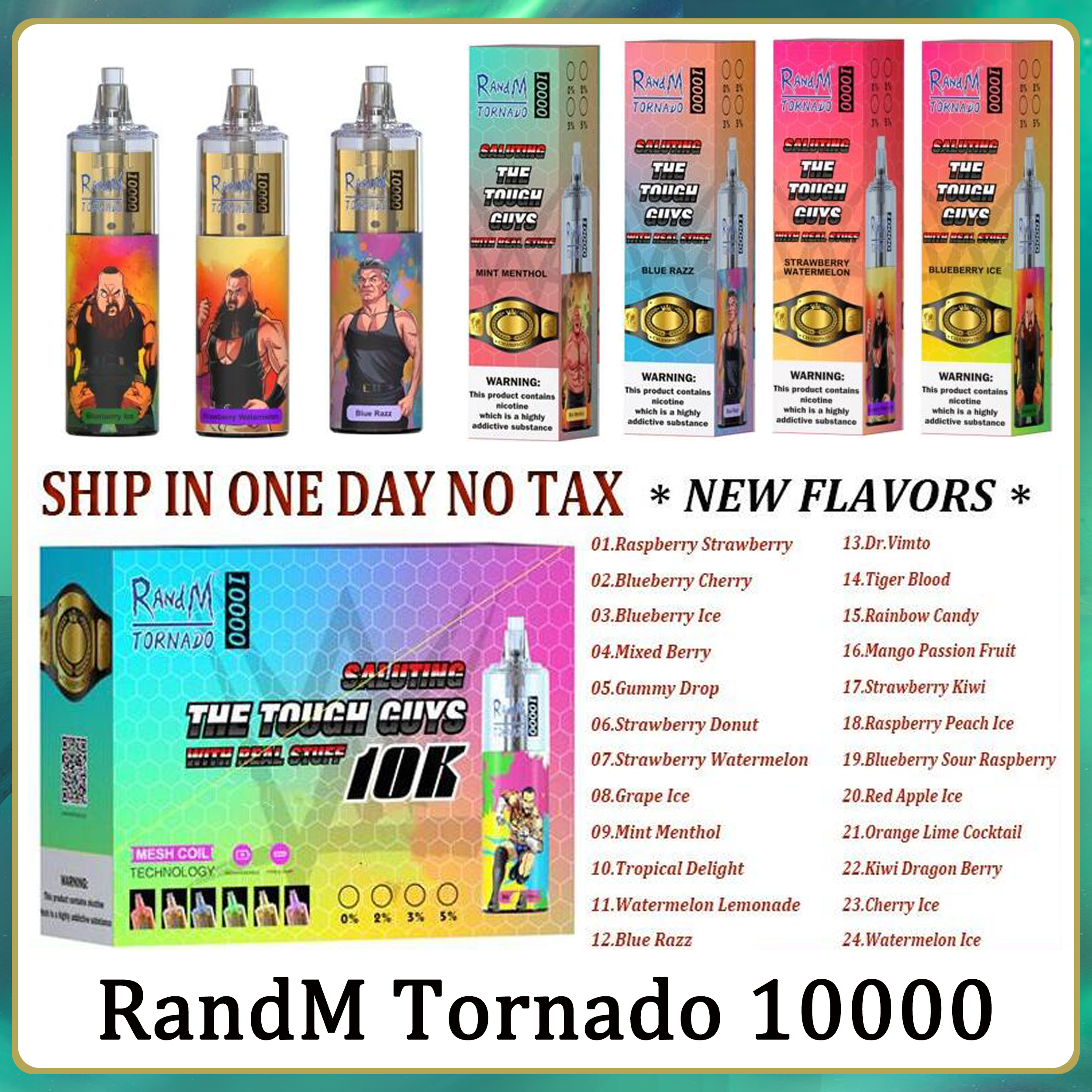 Original Randm Tornado 10000 Puffs Disponible Vape Pen E Cigarett 1000 mAh Uppladdningsbart batteriluflödesstyrning Mesh Coil 10k 20 ml Förspillad pod 24 smaker