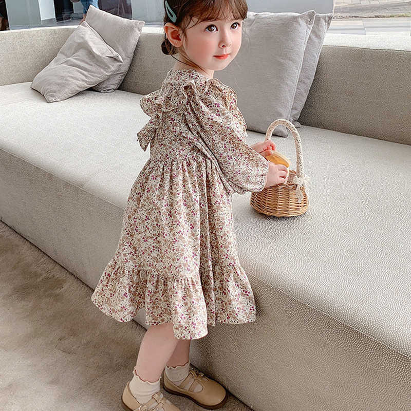 Abiti da ragazza Abito da principessa floreale Primavera Autunno Nuovo abbigliamento bambini britannico pieghettato Stile pastorale Abbigliamento bambini