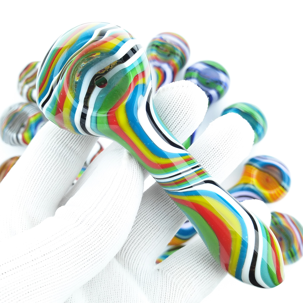 Szklane rurki do palenia rur łyżki Pyrex Ręcznie wykonane 3,9 '' akcesoria do suchego ziół 4,5-calowe chłodne rurę ręczną kolorowe paski łyżki rurki Lollipop ręcznie mocno szklane rury