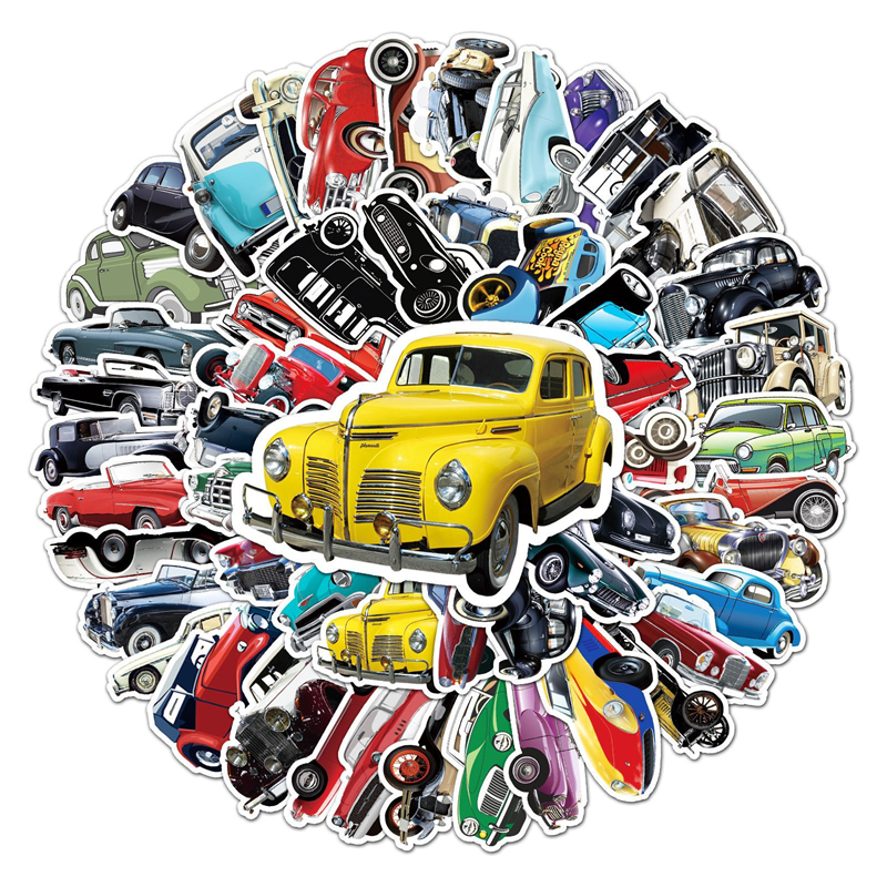 Autocollants de voiture Vintage classiques, 50 pièces, pour adolescents, adultes, hommes, vinyle imperméable, décoratif, vieille voiture, TZ-LYC-154B