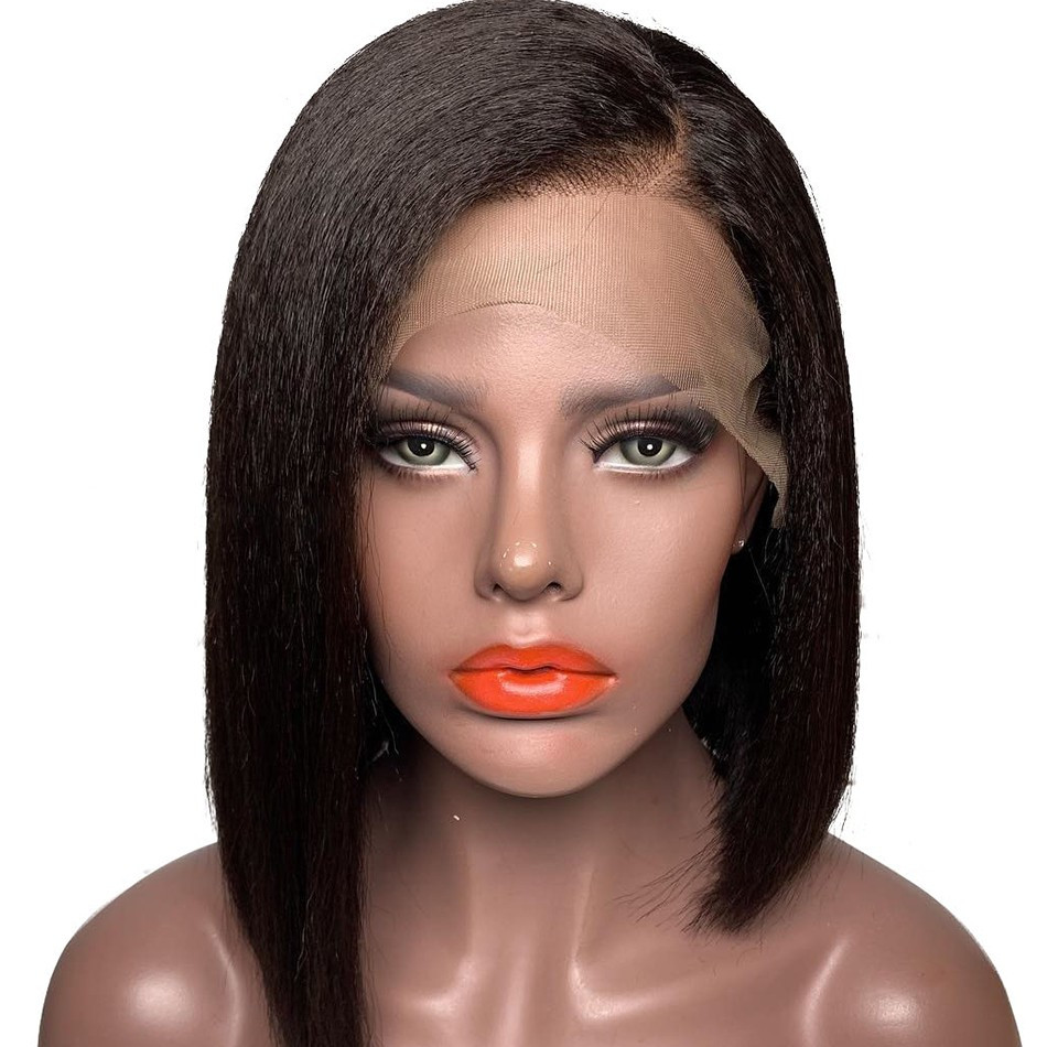 Cabelo humano brasileiro Lace Front Wig Light Yaki Wig reta de renda para mulheres 8-16 polegadas Bob curtas Wigs