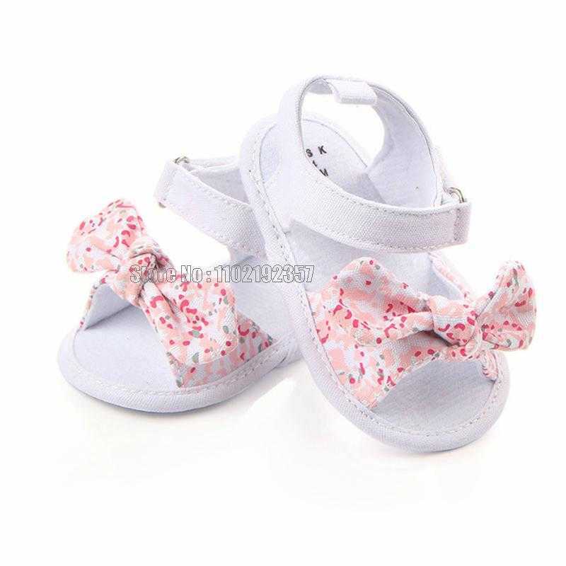 Barn baby spjälsäng icke-halkbowknot småbarn nyfödda spädbarn sandaler barn flickor platt skor blommor 11-13 cm skor 0202