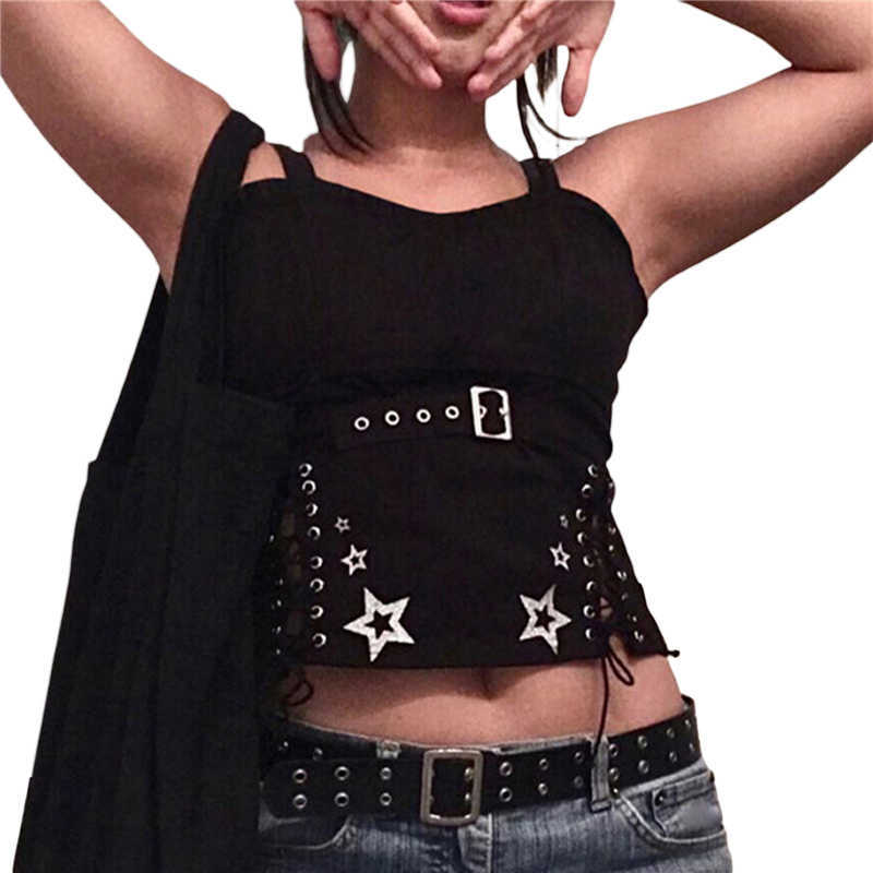 Canotte da donna Camis Xingqing Gothic Crop Top donna Star Print Spaghetti Strap senza maniche Canotta Punk Tank Dark Academia Abbigliamento Streetwear Y2302