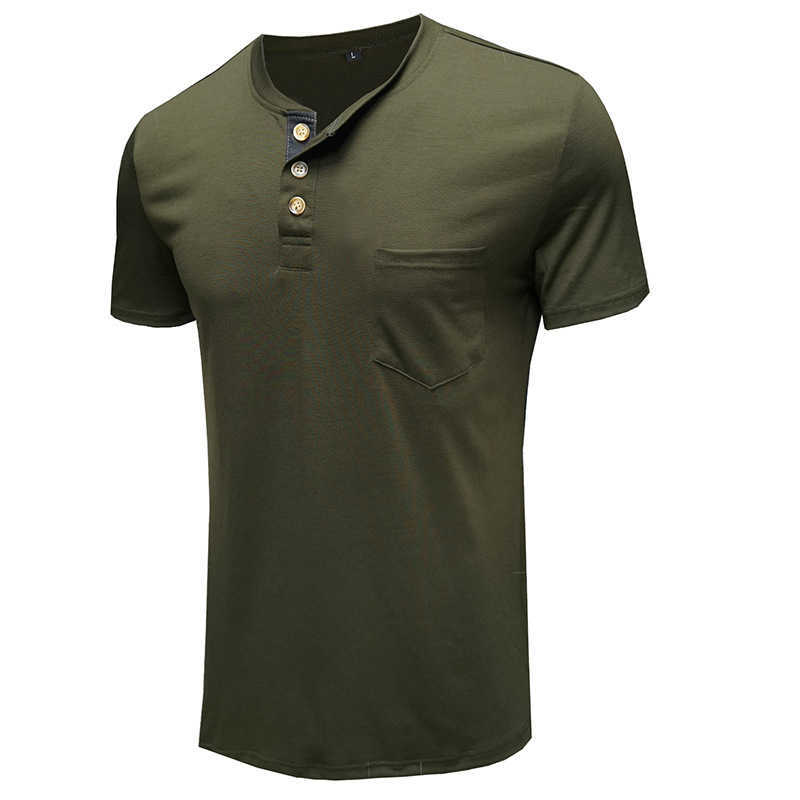 Męskie koszulki Summer T-shirty z krótkim rękawem Henley kołnierz solidny swobodny top do piersi kieszonkowy miękka wygodna koszulka dna Y2302