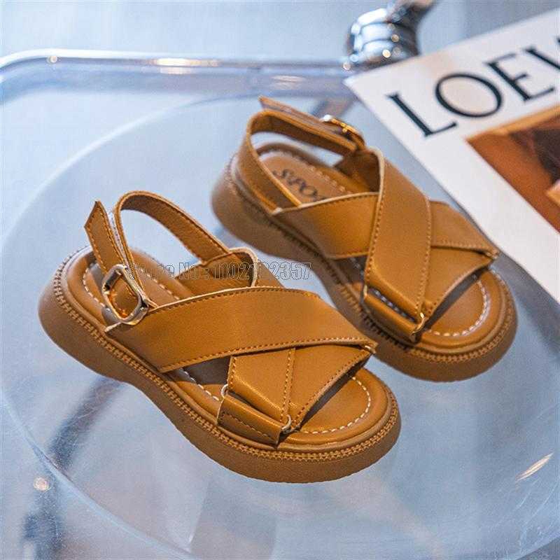 Children Fashion Sandals Buckle Cross Band Three Colors Open Toe Girls Summer Thick Bottom All Match Kids Shoes 0202