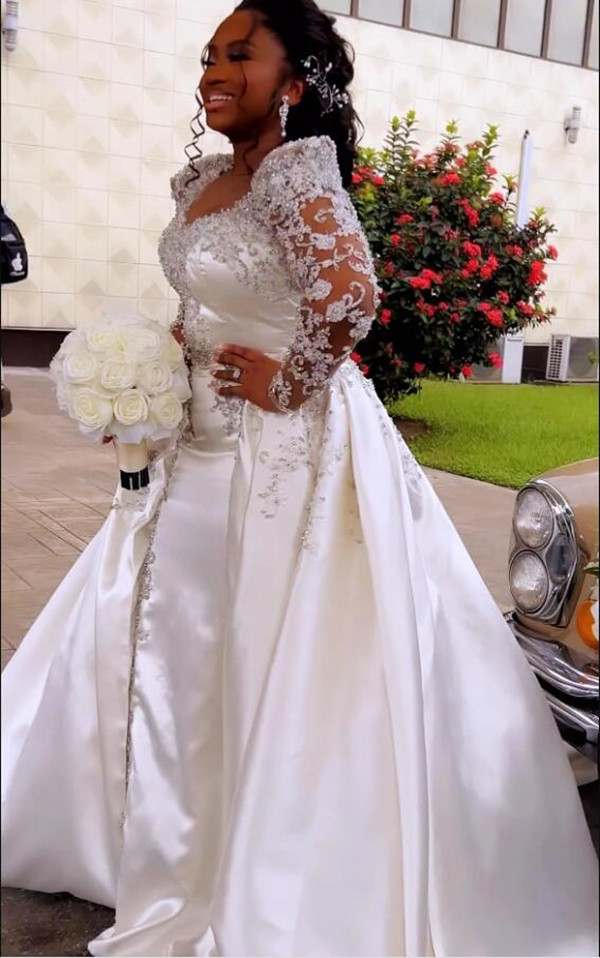 2023 Arabic Aso Ebi Mermaid Wedding Dresses with Detachable Train African Lace Beaded Pearls Vintage long sleeve Bridal Gowns