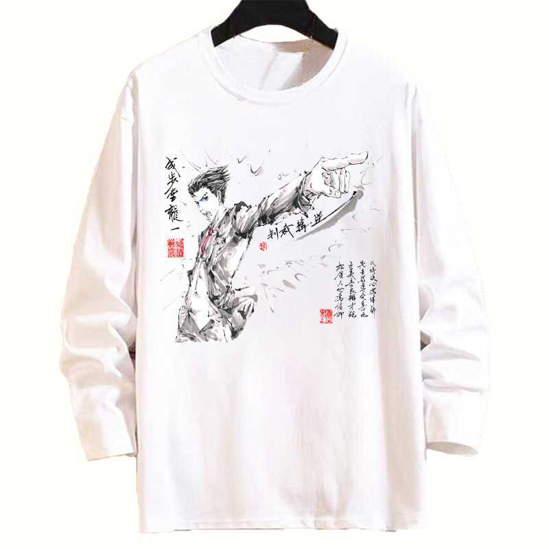 T-shirts Hommes Femmes Printemps Automne Anime Ace Attorney Blanc T-shirt à manches longues T-shirt Lavage à l'encre T-shirt Casual Tops Y2302