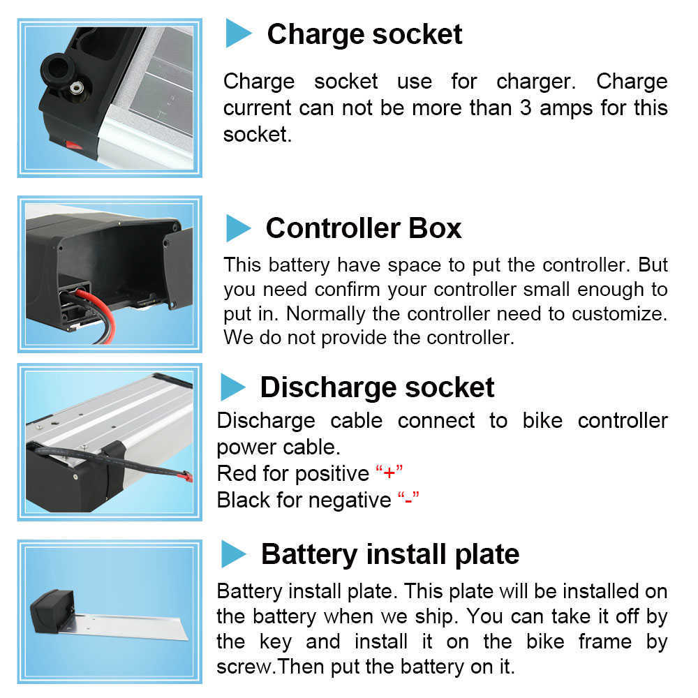 Batería portaequipajes trasera de 48V Batería portaequipajes de 36V Batería trasera de 52V Batería para bicicleta eléctrica 48V 28AH 50A BMS 21700 celdas Paquete de batería de motor de 1000W