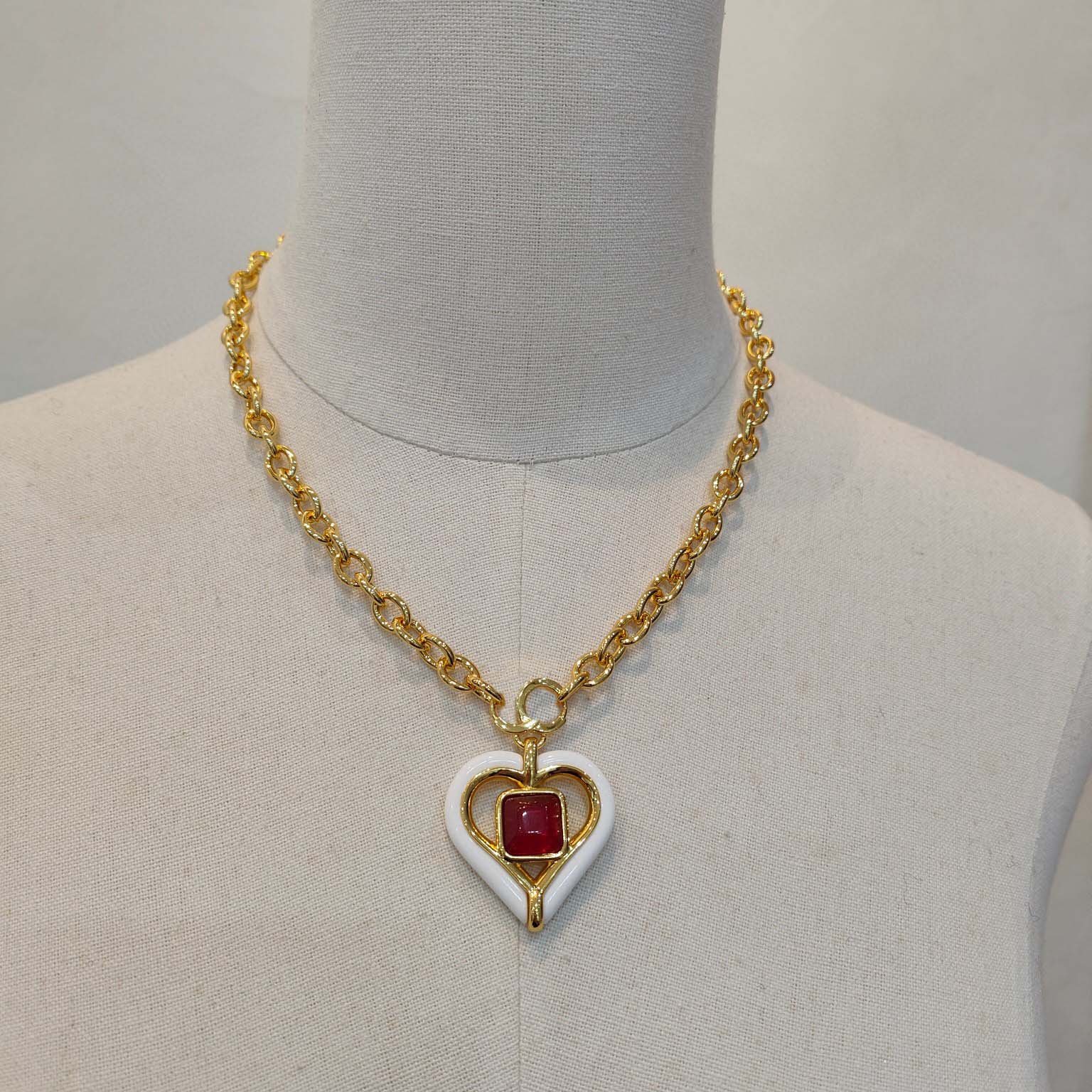 2023 Luxury quality Charm heart shape pendant necklace with red and white color drop earring in 18k gold plated have stamp box PS7232f