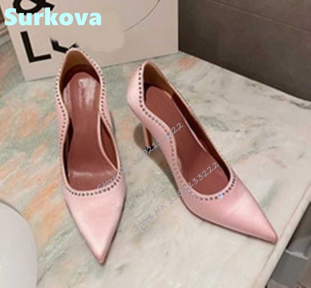 Sandali da donna in seta con punta a punta, strass rosa bordato, tacco alto sottile, slip on solido, tacchi a spillo, scarpe moda estiva, festa di nozze 220202